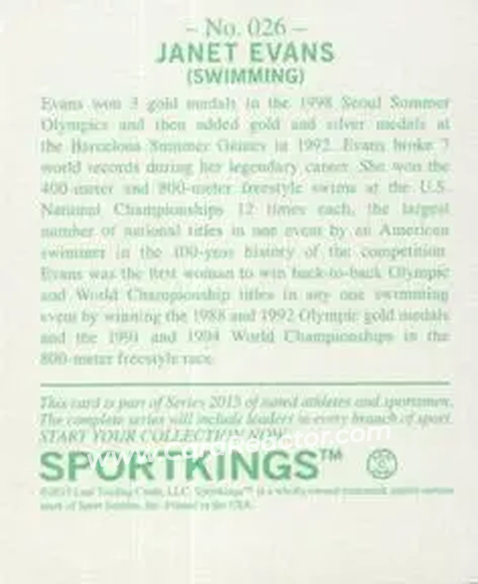 2015 Leaf Sportkings - Mini Green #026 - Janet Evans - Back