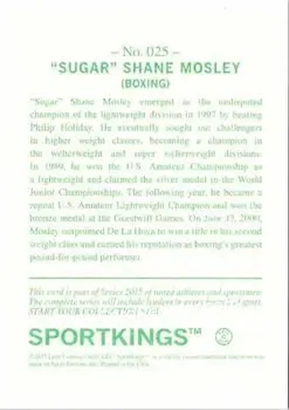 2015 Leaf Sportkings - Green #025 - Shane Mosley - Back