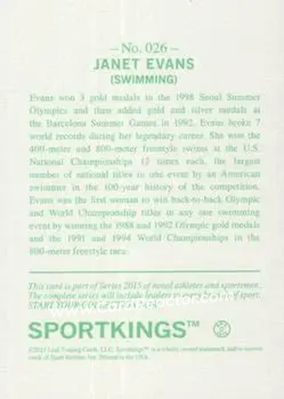 2015 Leaf Sportkings - Green #026 - Janet Evans - Back
