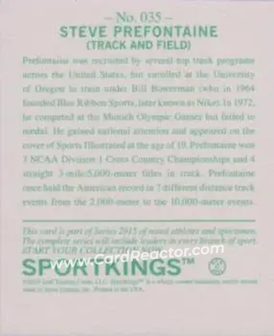 2015 Leaf Sportkings - Green #035 - Steve Prefontaine - Back 2015 Leaf Sportkings - Green #035 - Steve Prefontaine - Back