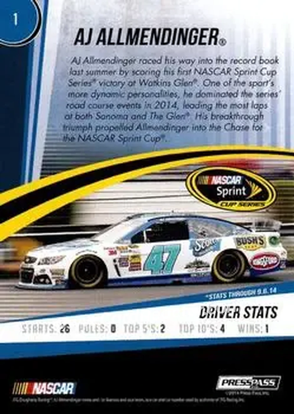 2015 Press Pass Cup Chase #1 - AJ Allmendinger - JTG Daugherty Racing - Back