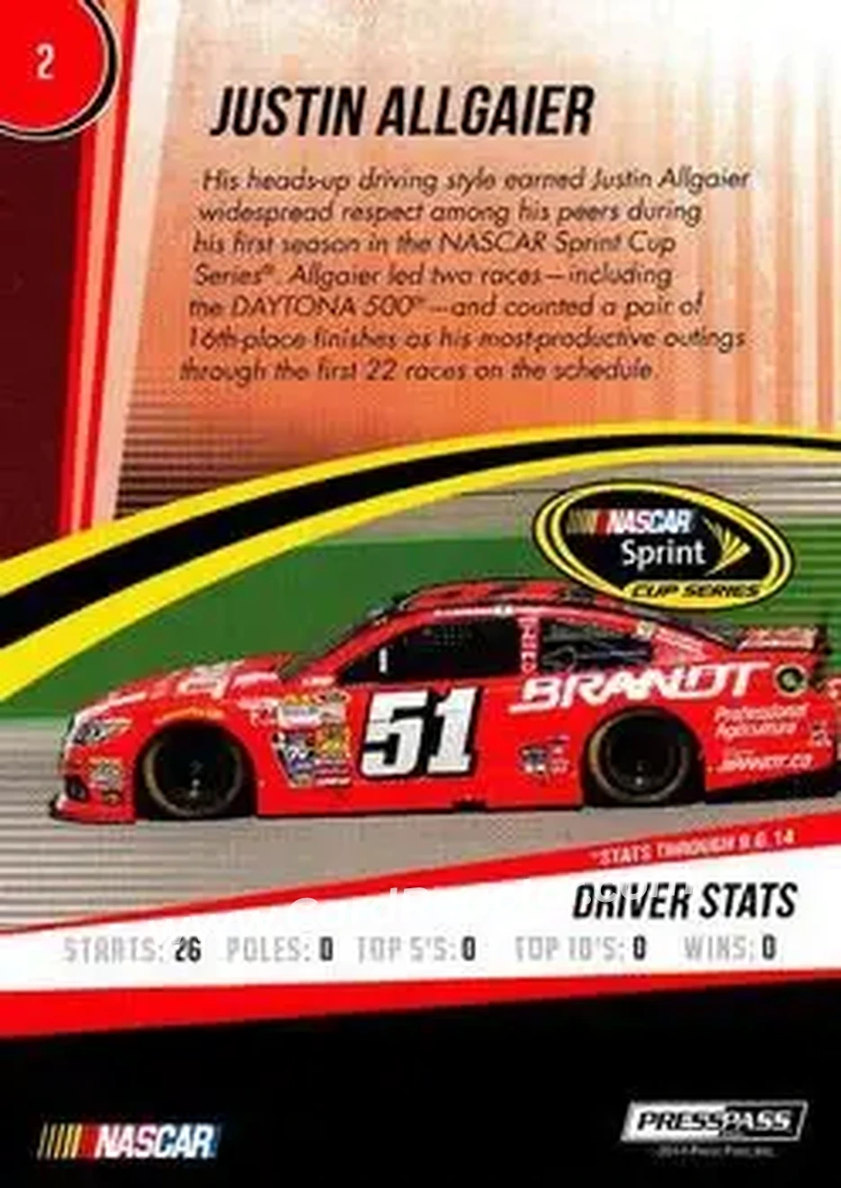 2015 Press Pass Cup Chase #2 - Justin Allgaier - HScott Motorsports - Back