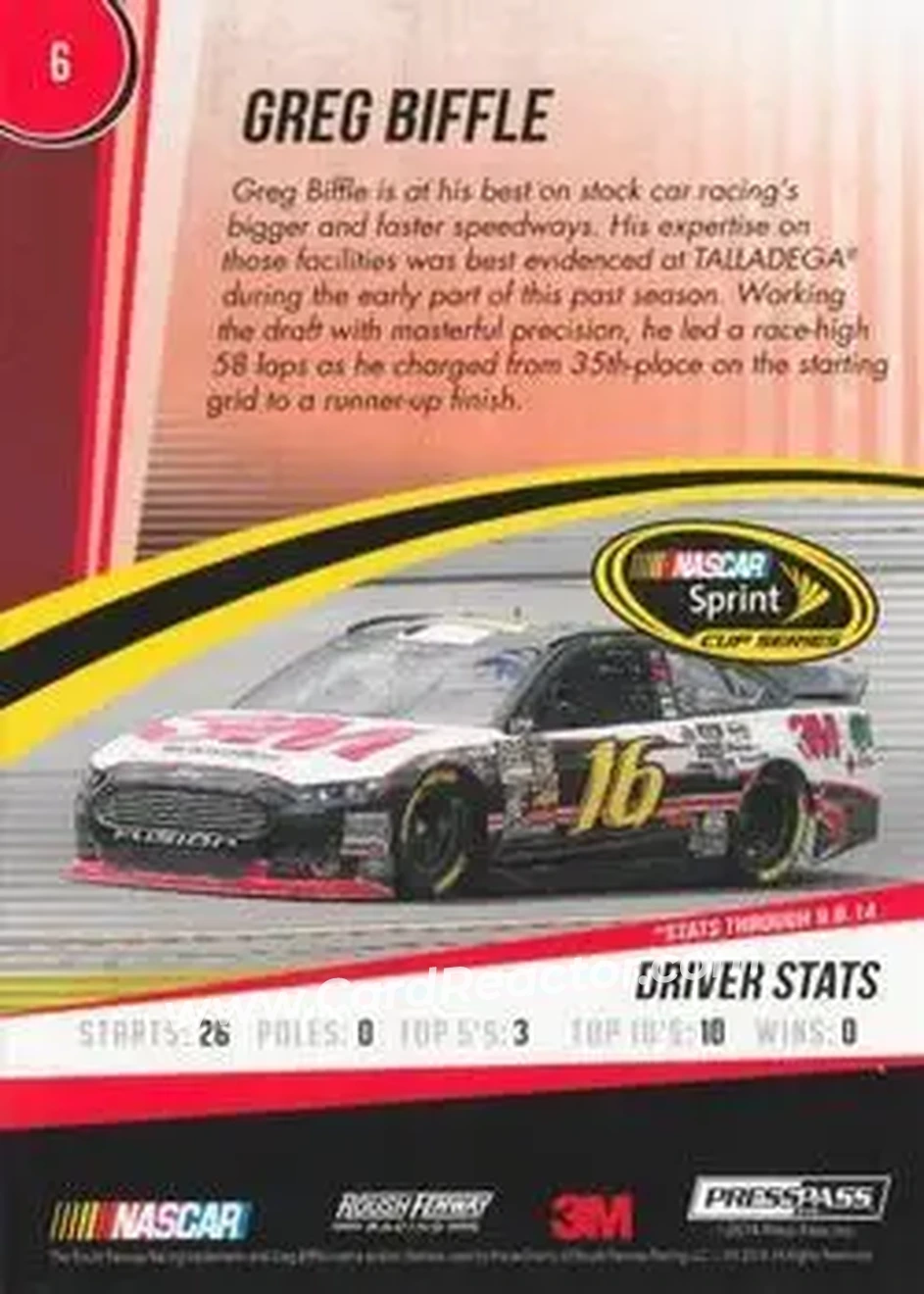 2015 Press Pass Cup Chase #6 - Greg Biffle - Roush Fenway Racing - Back