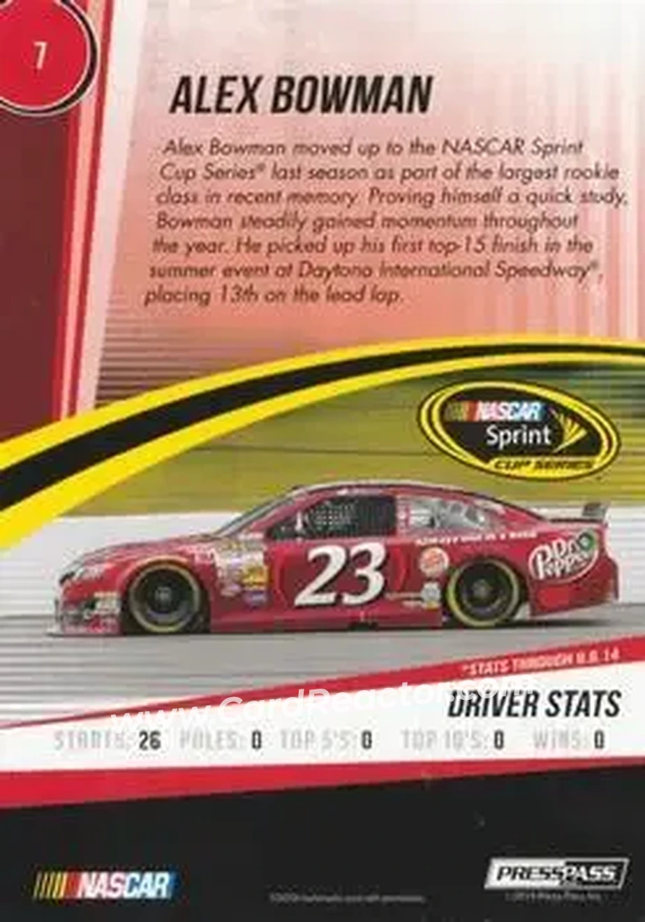 2015 Press Pass Cup Chase #7 - Alex Bowman - BK Racing - Back