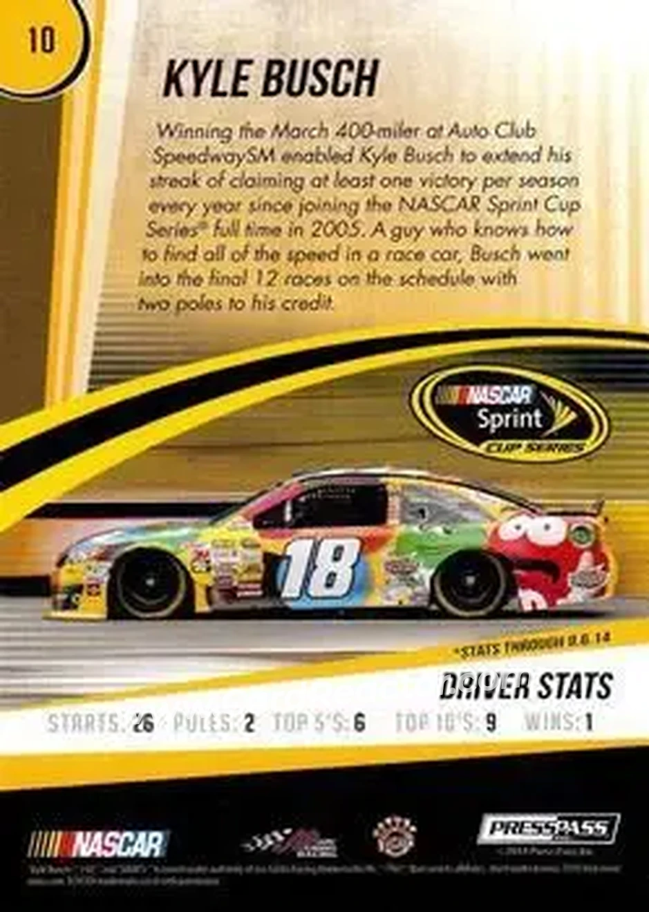 2015 Press Pass Cup Chase #10 - Kyle Busch - Joe Gibbs Racing - Back