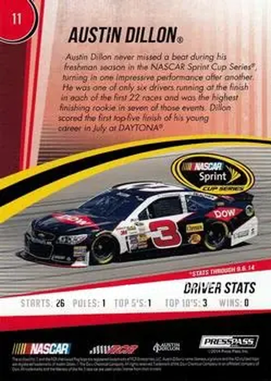 2015 Press Pass Cup Chase #11 - Austin Dillon - Richard Childress Racing - Back