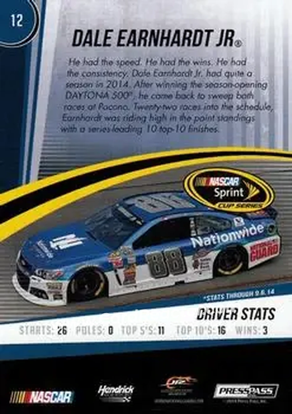 2015 Press Pass Cup Chase #12 - Dale Earnhardt Jr - Hendrick Motorsports - Back