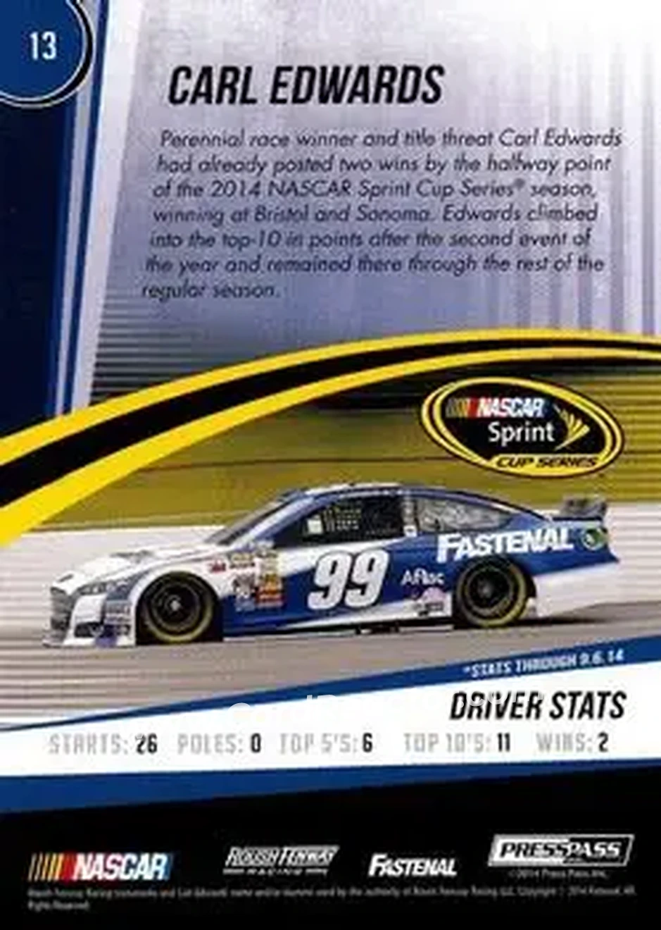 2015 Press Pass Cup Chase #13 - Carl Edwards - Roush Fenway Racing - Back
