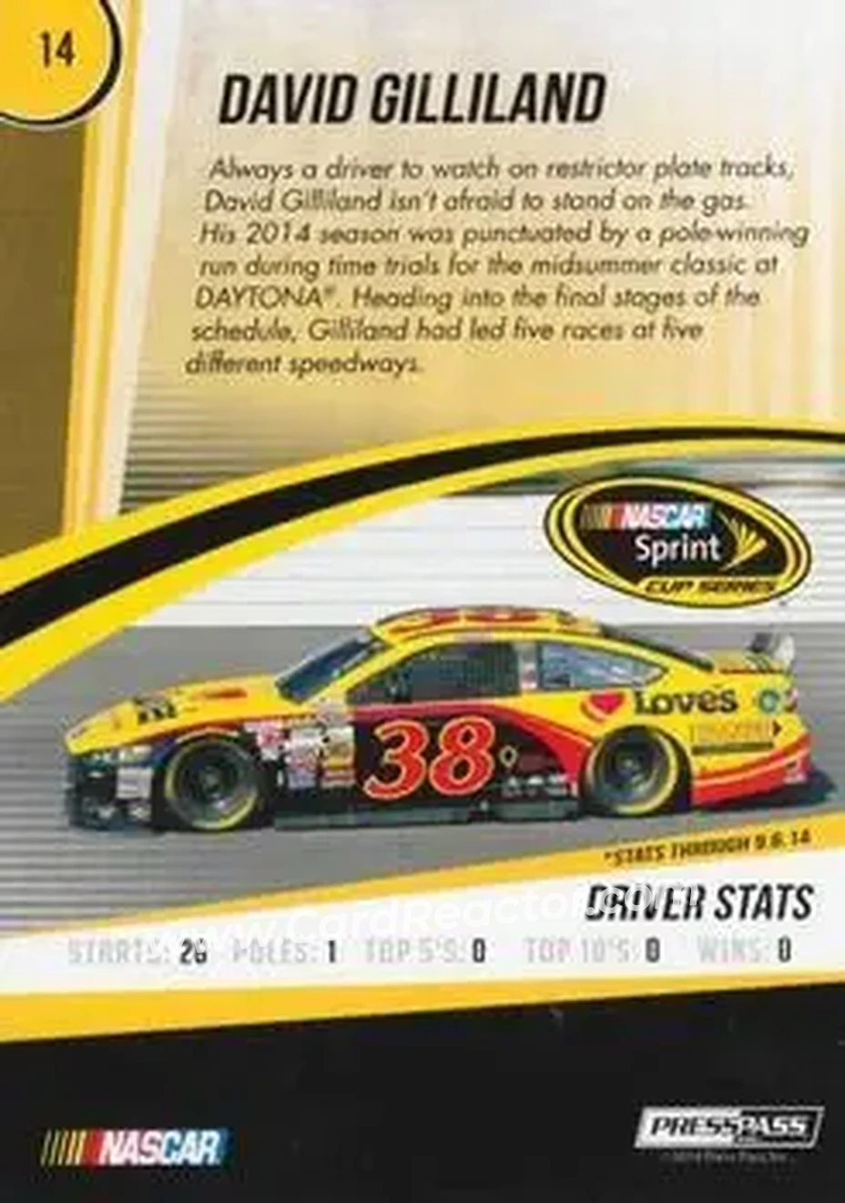 2015 Press Pass Cup Chase #14 - David Gilliland - Front Row Motorsports - Back