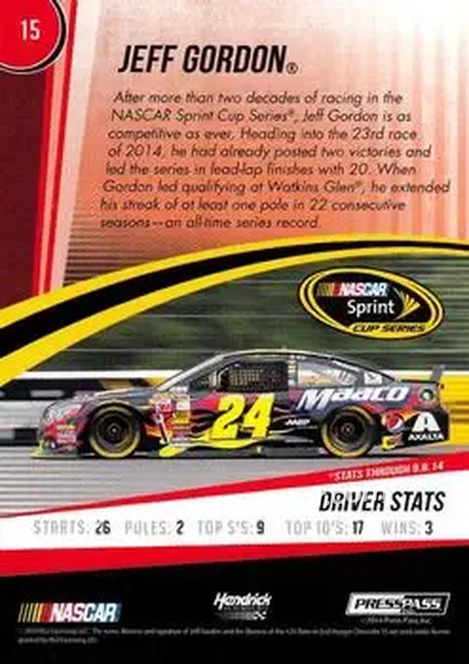2015 Press Pass Cup Chase #15 - Jeff Gordon - Hendrick Motorsports - Back