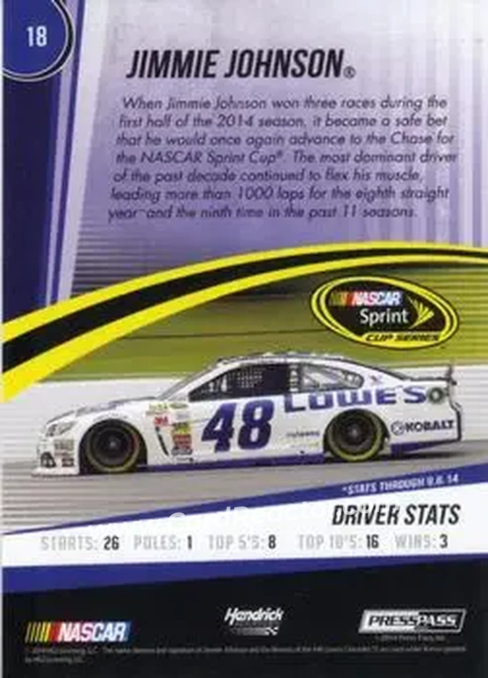 2015 Press Pass Cup Chase #18 - Jimmie Johnson - Hendrick Motorsports - Back