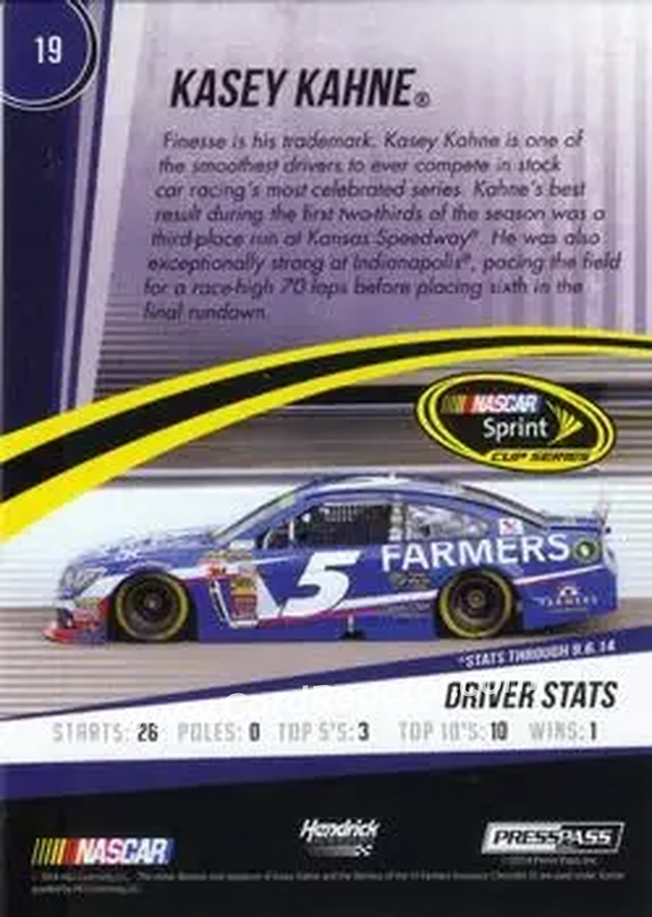 2015 Press Pass Cup Chase #19 - Kasey Kahne - Hendrick Motorsports - Back