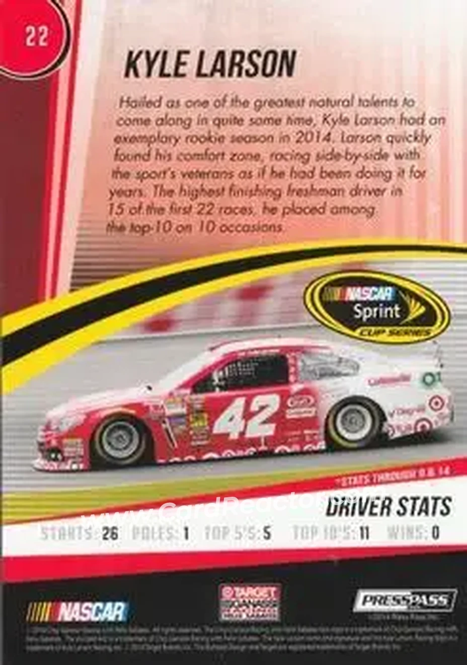 2015 Press Pass Cup Chase #22 - Kyle Larson - Chip Ganassi Racing with Felix Sabates - Back