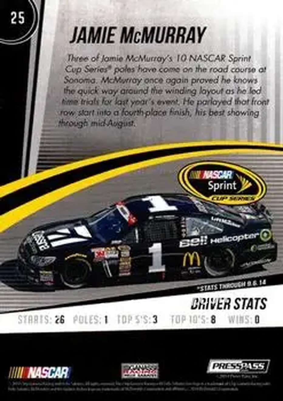 2015 Press Pass Cup Chase #25 - Jamie McMurray - Chip Ganassi Racing with Felix Sabates - Back 2015 Press Pass Cup Chase #25 - Jamie McMurray - Chip Ganassi Racing with Felix Sabates - Back