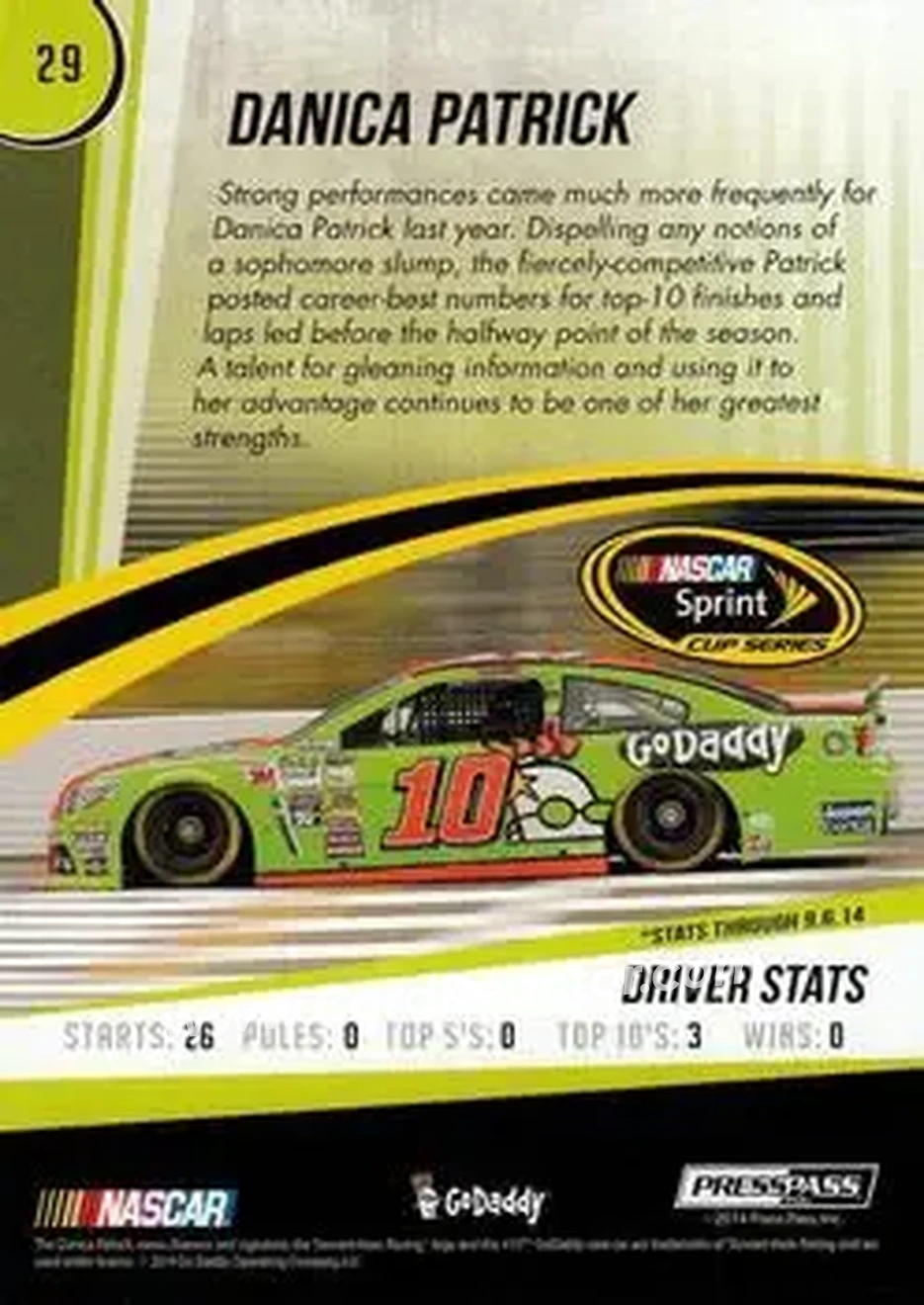 2015 Press Pass Cup Chase #29 - Danica Patrick - Stewart-Haas Racing - Back