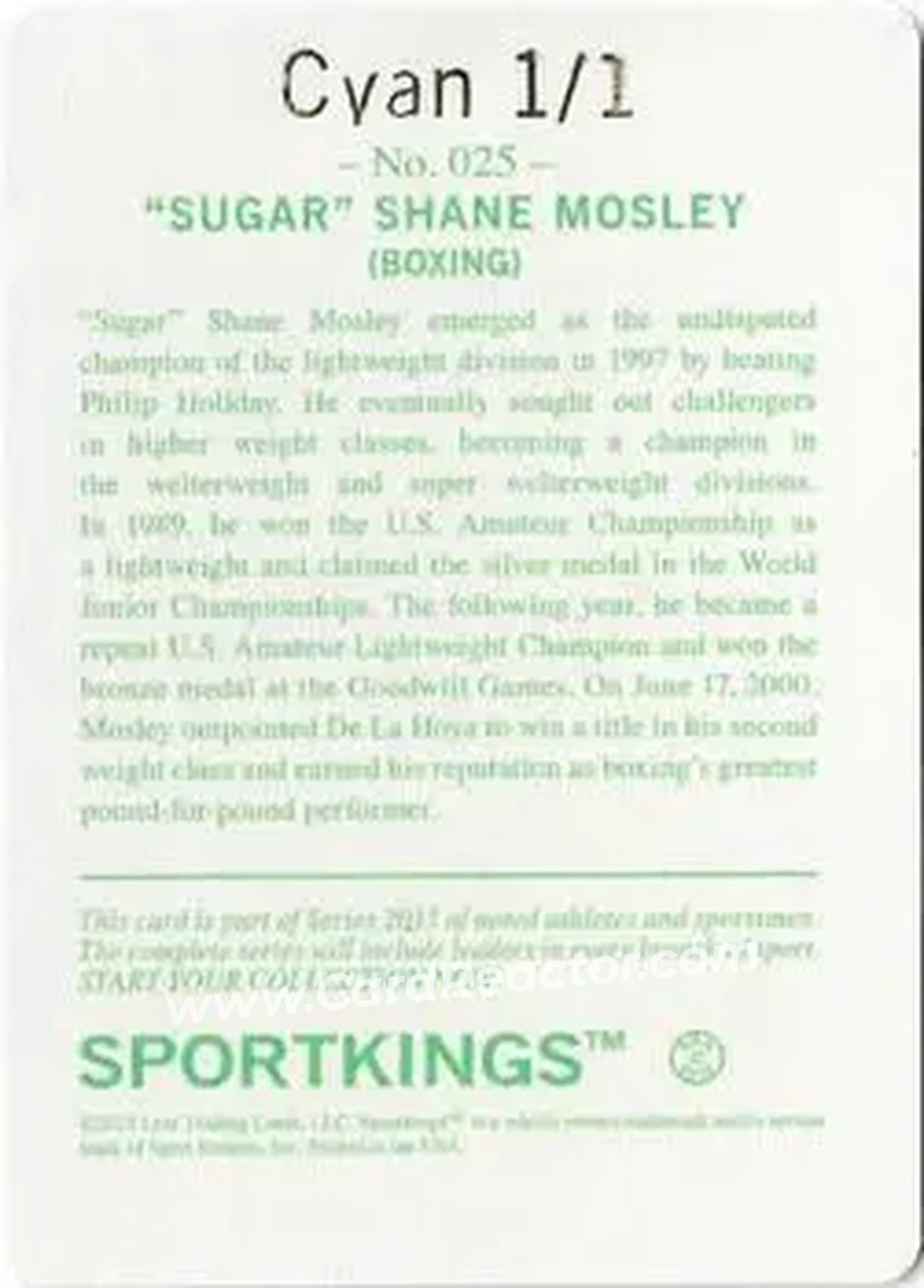 2015 Leaf Sportkings - Printing Plate Cyan #025 - Shane Mosley - Back