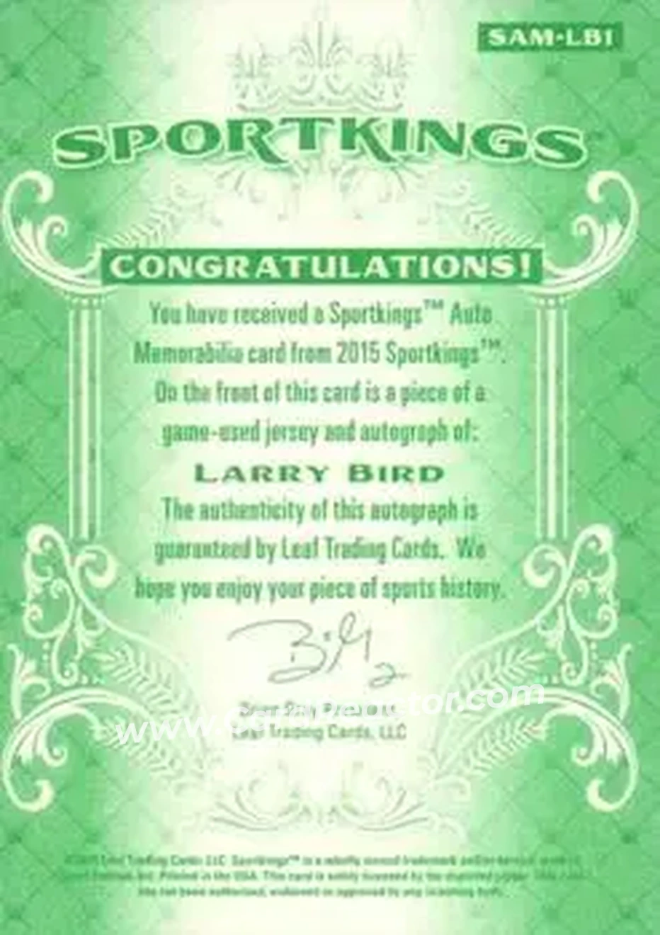 2015 Leaf Sportkings - Auto Memorabilia #SAM-LB1 - Larry Bird - Back