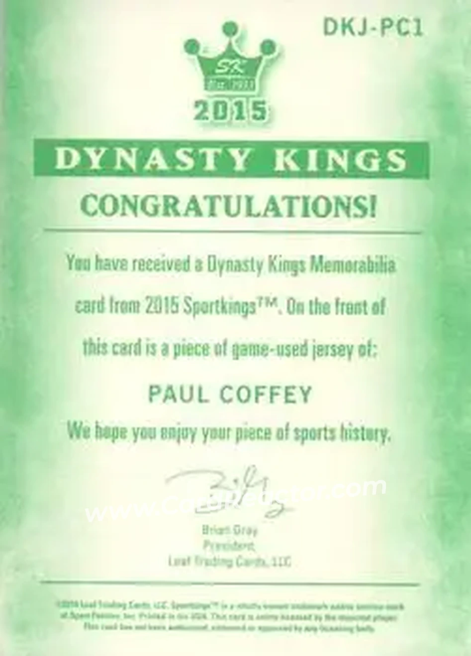 2015 Leaf Sportkings - Dynasty Kings Memorabilia #DKJ-PC1 - Paul Coffey - Edmonton Oilers - Back