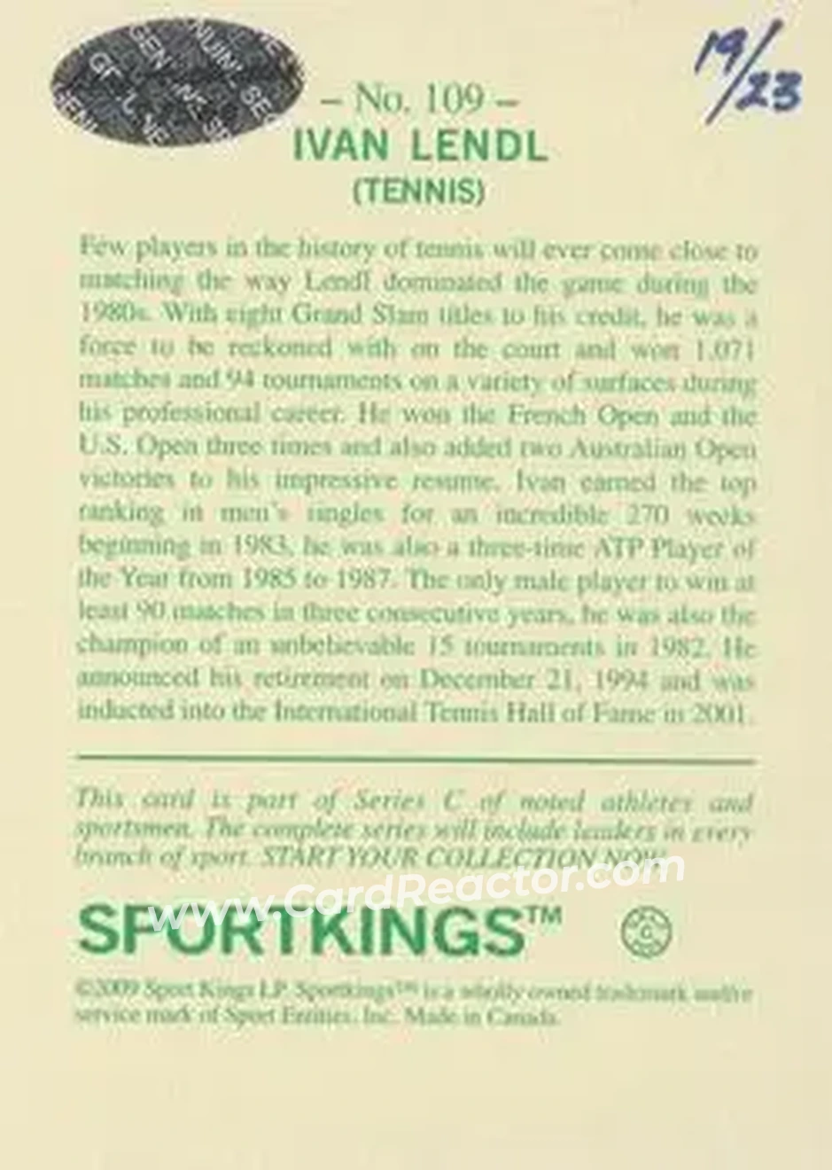 2015 Leaf Sportkings - Buyback Autos #109 - Ivan Lendl - Back