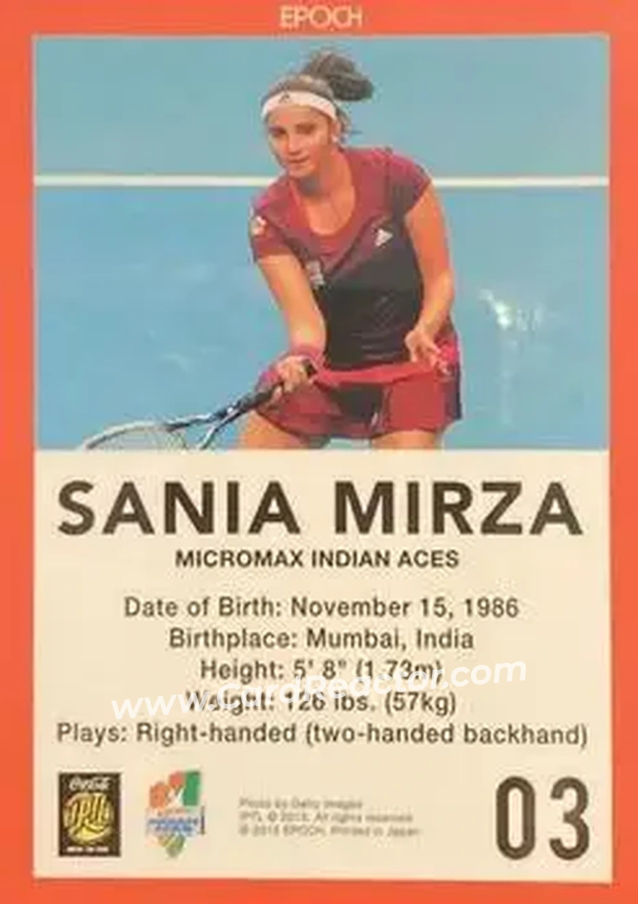 2015 Epoch International Premier Tennis League (Retail) #03 - Sania Mirza - Back 2015 Epoch International Premier Tennis League (Retail) #03 - Sania Mirza - Back