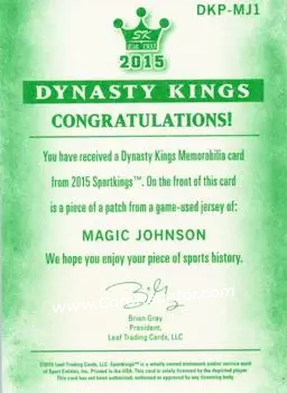 2015 Leaf Sportkings - Dynasty Kings Memorabilia Patch #DKP-MJ1 - Magic Johnson - Back