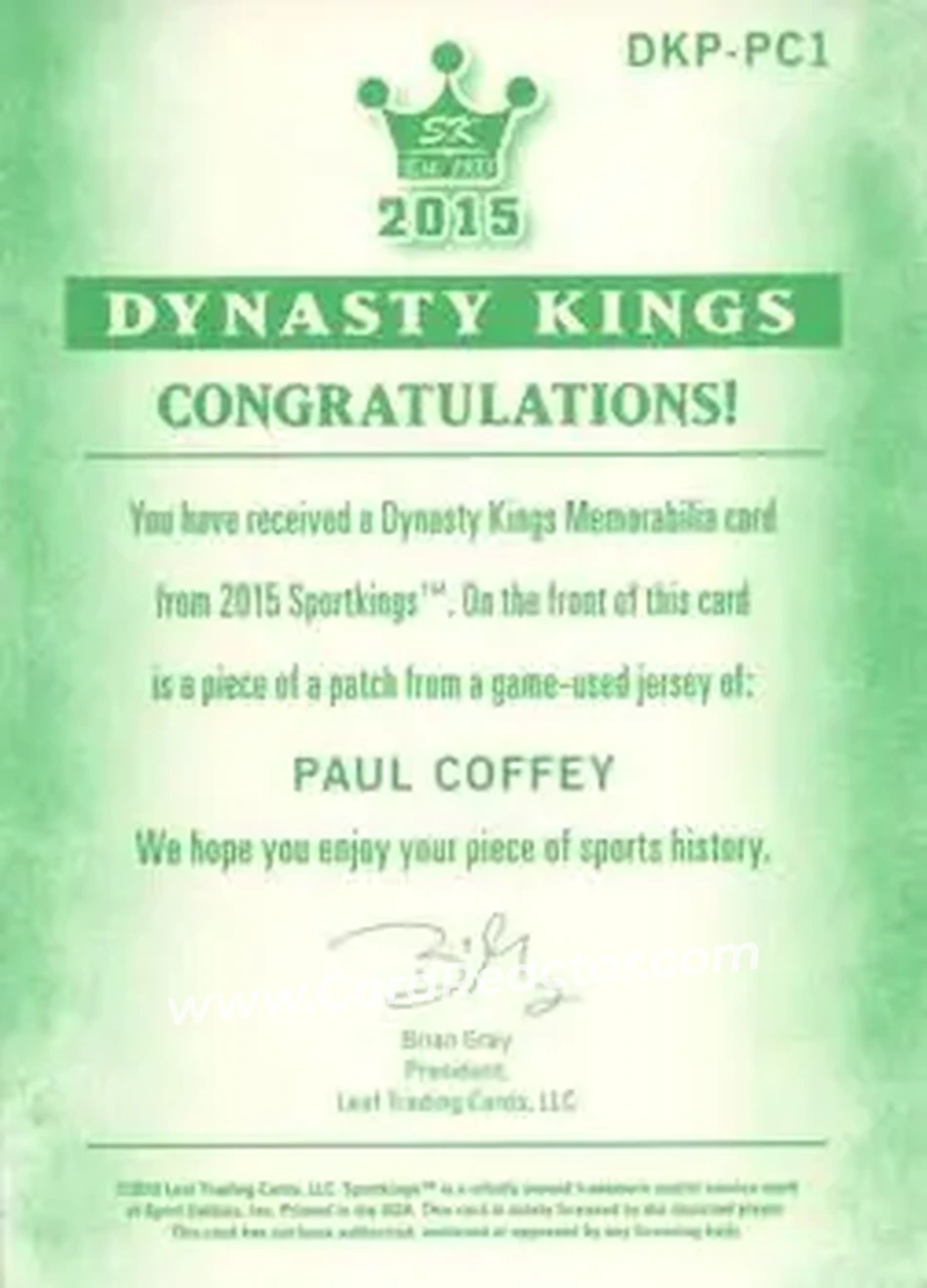 2015 Leaf Sportkings - Dynasty Kings Memorabilia Patch #DKP-PC1 - Paul Coffey - Back