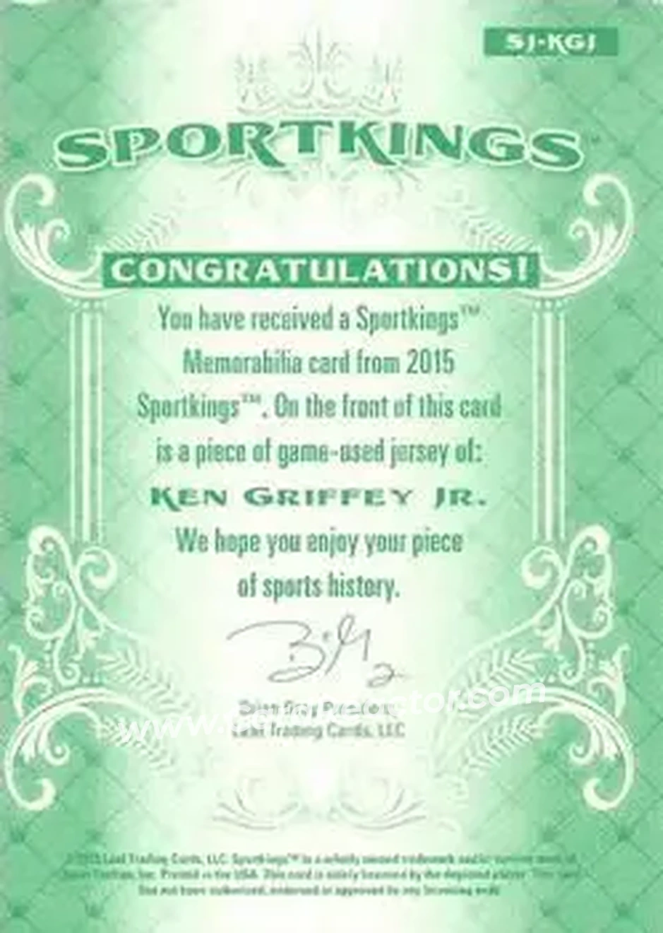 2015 Leaf Sportkings - Sportkings Memorabilia #SJ-KGJ - Ken Griffey Jr. - Back 2015 Leaf Sportkings - Sportkings Memorabilia #SJ-KGJ - Ken Griffey Jr. - Back