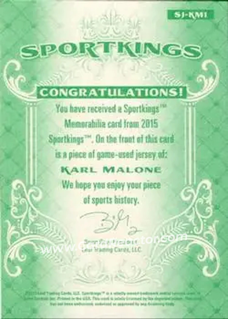 2015 Leaf Sportkings - Sportkings Memorabilia Green #SJ-KM1 - Karl Malone - Utah Jazz - Back