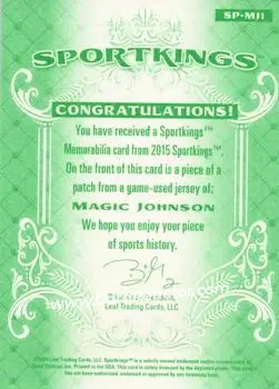 2015 Leaf Sportkings - Sportkings Memorabilia Patch #SP-MJ1 - Magic Johnson - Back