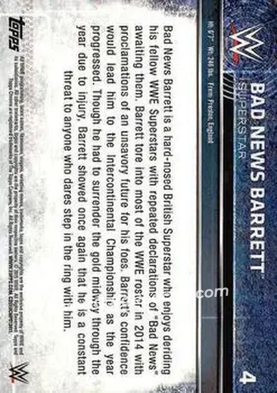 2015 Topps Chrome WWE #4 - Bad News Barrett - Back