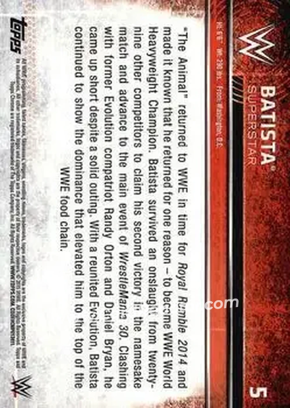 2015 Topps Chrome WWE #5 - Batista - Back