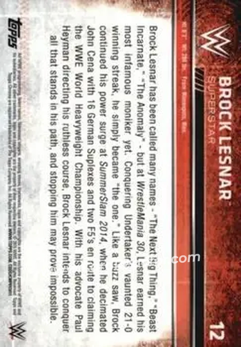 2015 Topps Chrome WWE #12 - Brock Lesnar - Back
