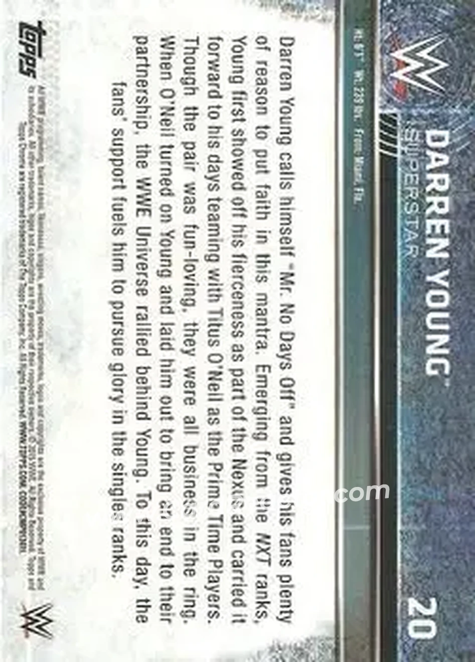 2015 Topps Chrome WWE #20 - Darren Young - Back