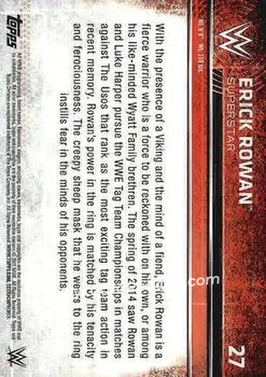2015 Topps Chrome WWE #27 - Erick Rowan - Back