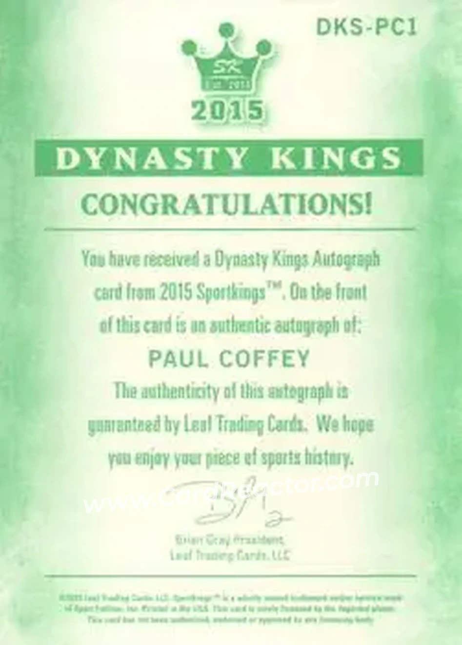 2015 Leaf Sportkings - Dynasty Kings Signatures #DKS-PC1 - Paul Coffey - Back