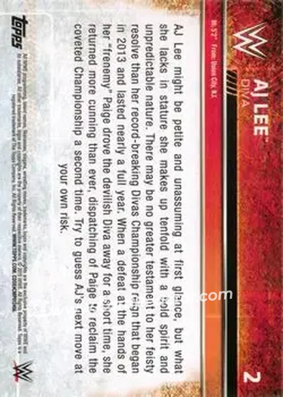 2015 Topps WWE #2 - AJ Lee - Back