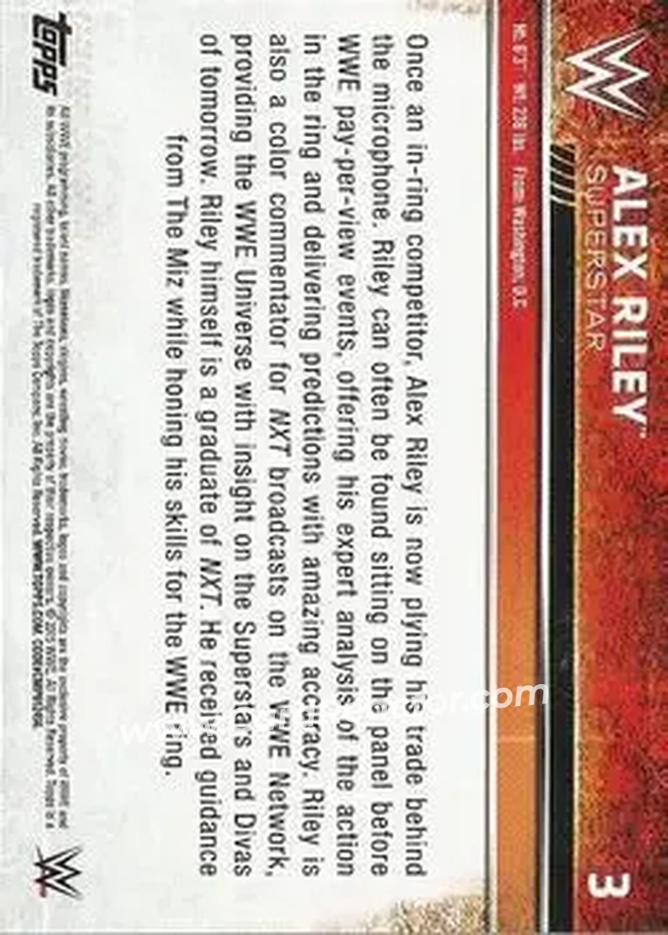 2015 Topps WWE #3 - Alex Riley - Back
