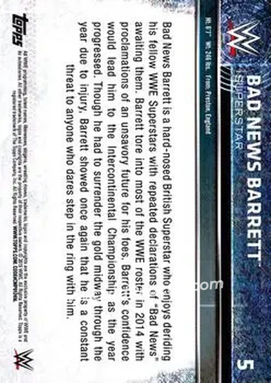 2015 Topps WWE #5 - Bad News Barrett - Back