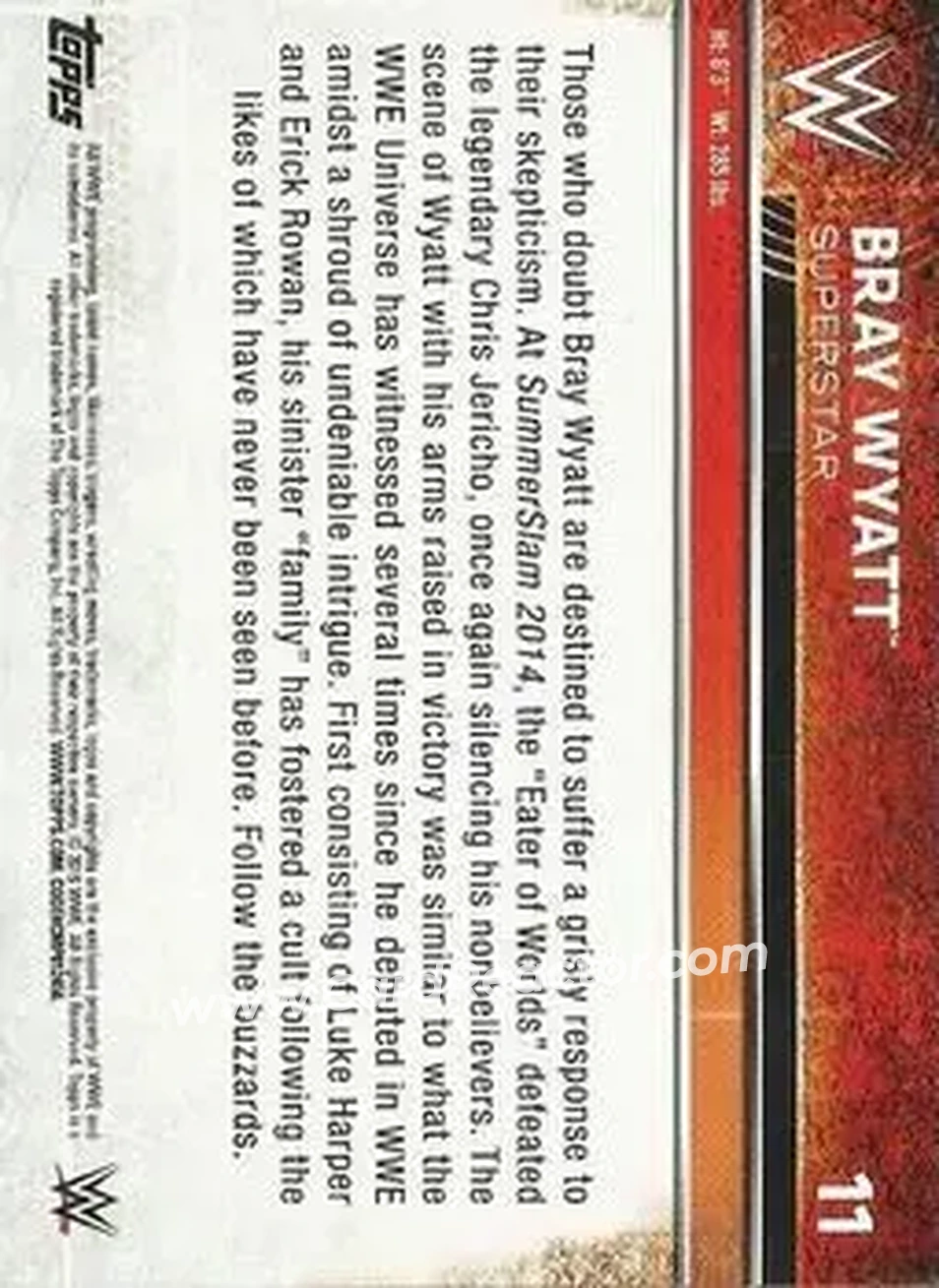 2015 Topps WWE #11 - "The Fiend" Bray Wyatt - Back