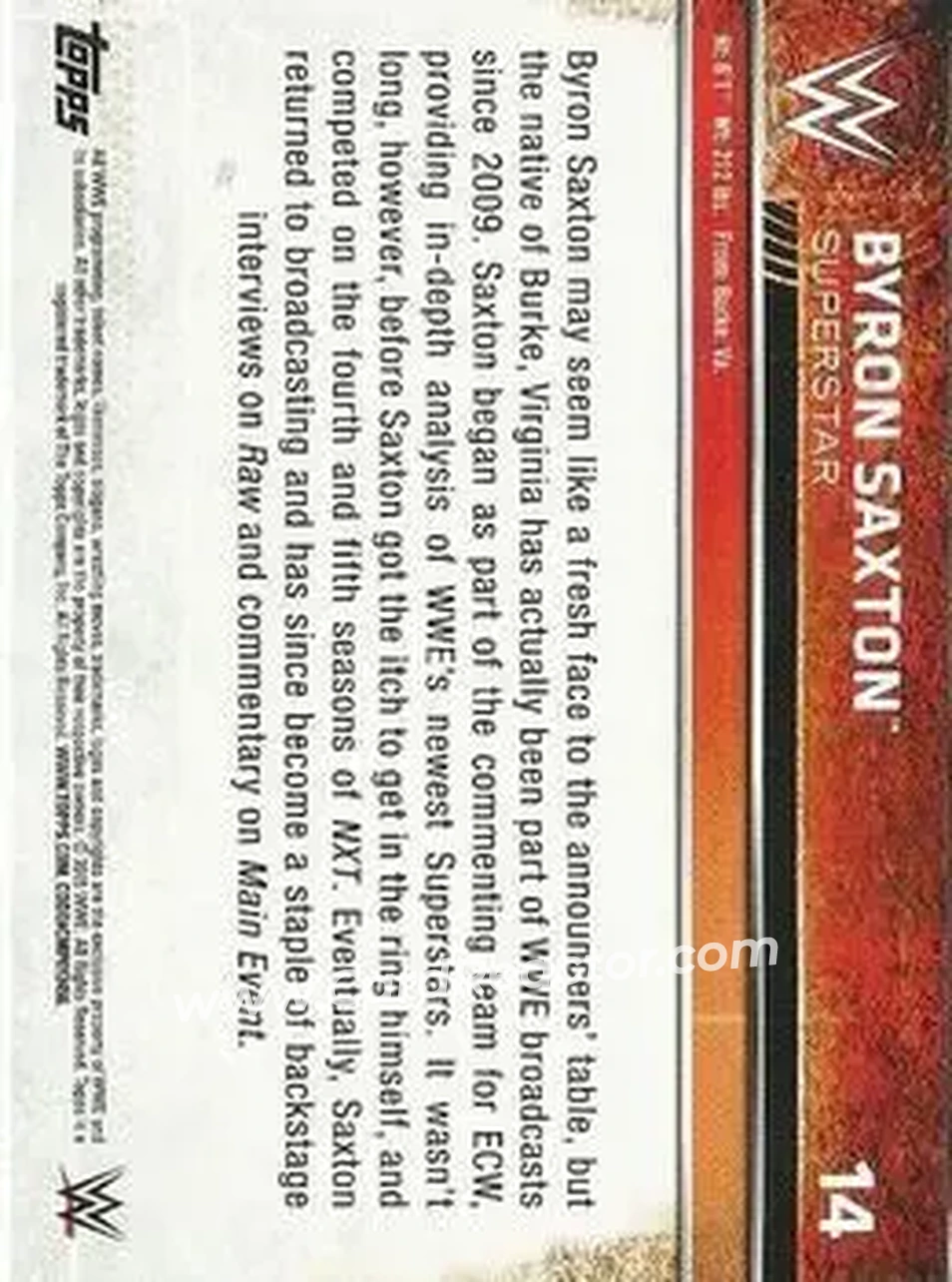 2015 Topps WWE #14 - Byron Saxton - Back