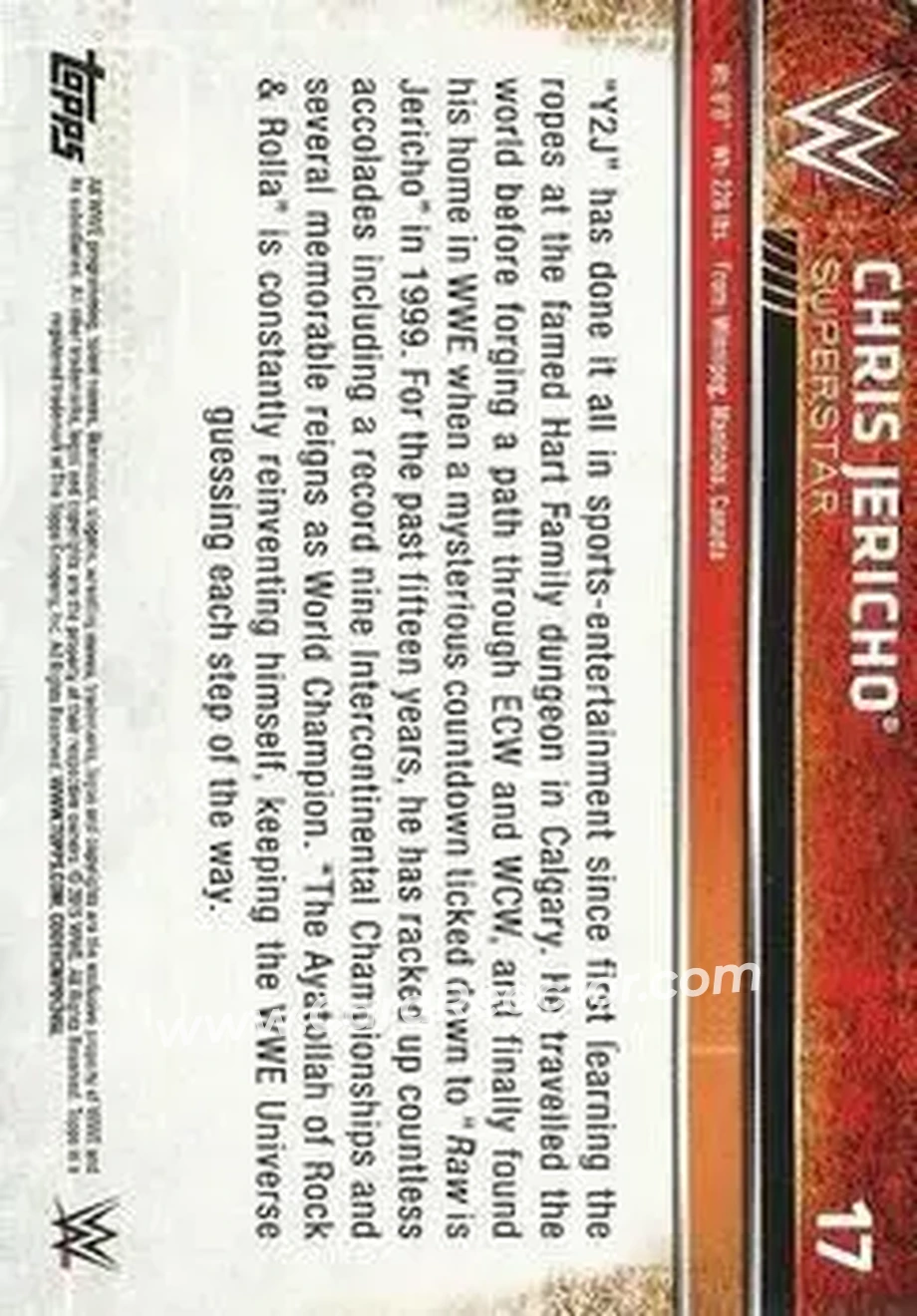 2015 Topps WWE #17 - Chris Jericho - Back