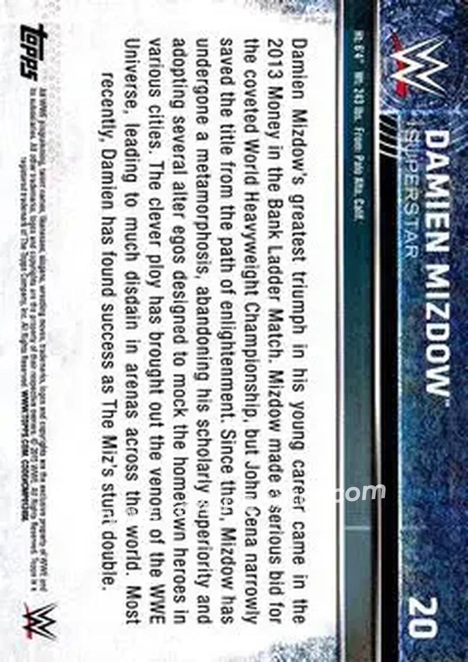 2015 Topps WWE #20 - Damien Mizdow - Back