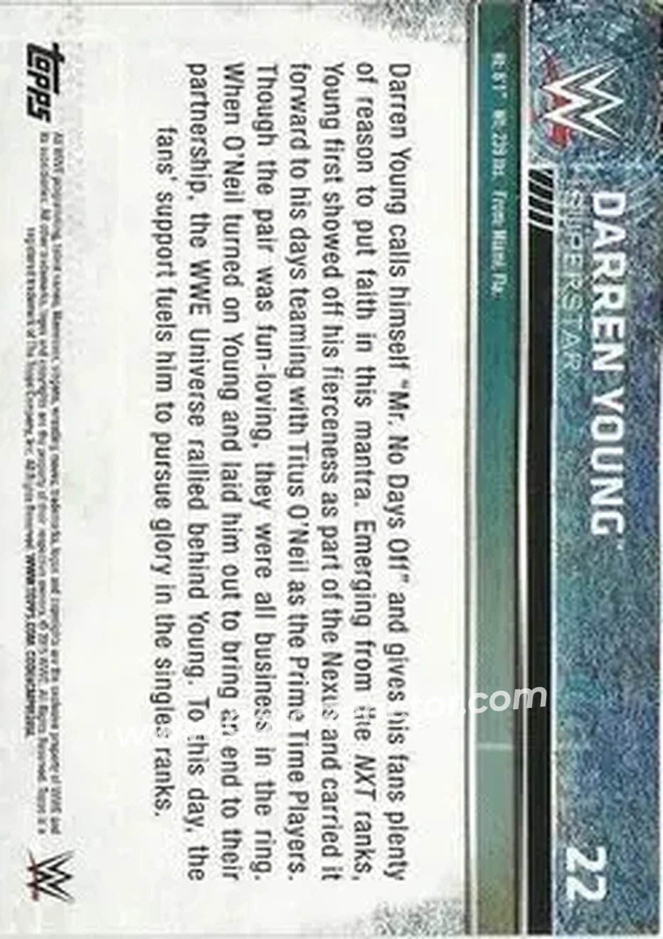 2015 Topps WWE #22 - Darren Young - Back