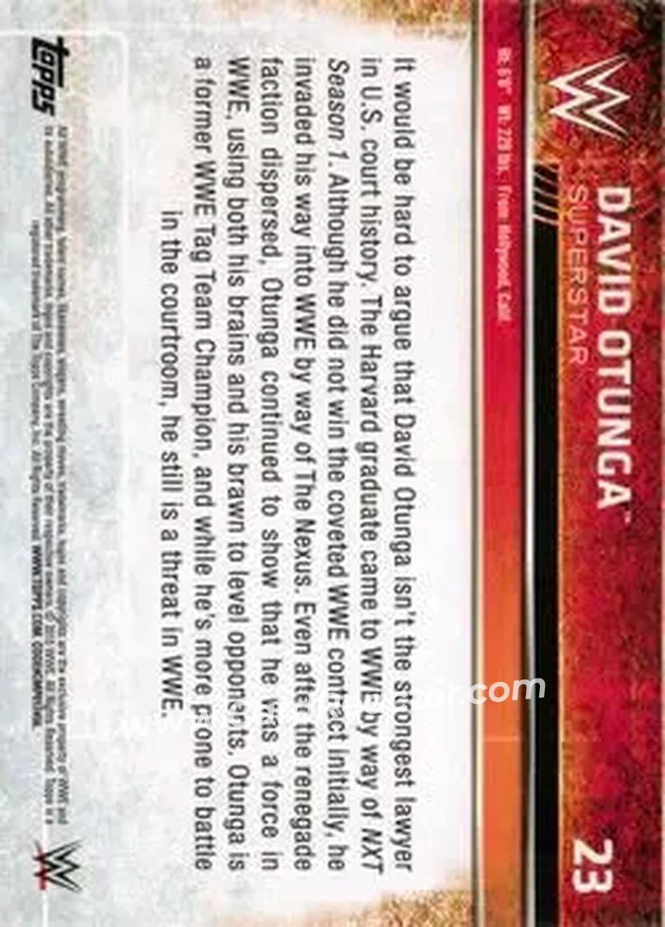 2015 Topps WWE #23 - David Otunga - Back