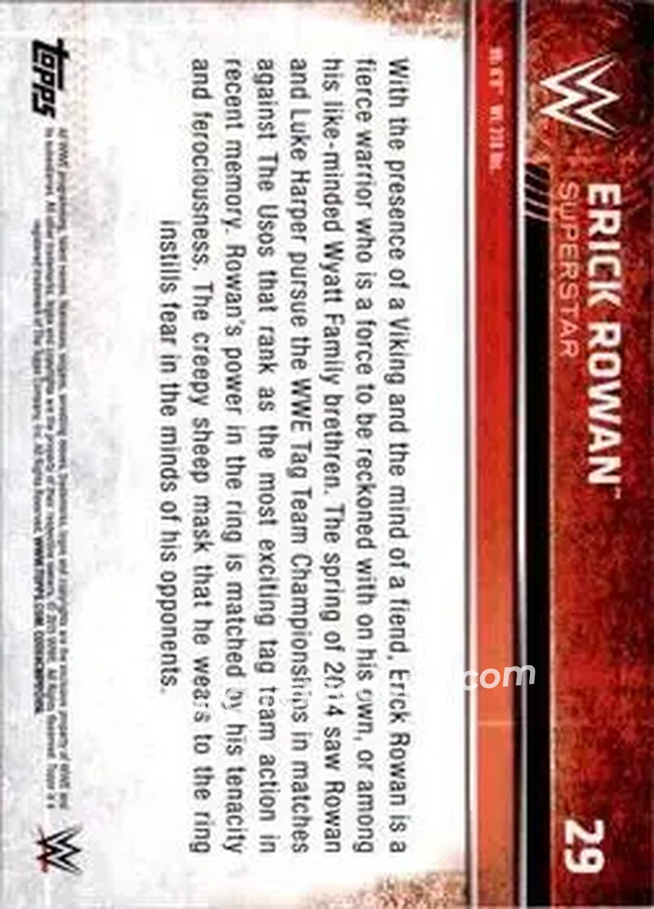 2015 Topps WWE #29 - Erick Rowan - Back