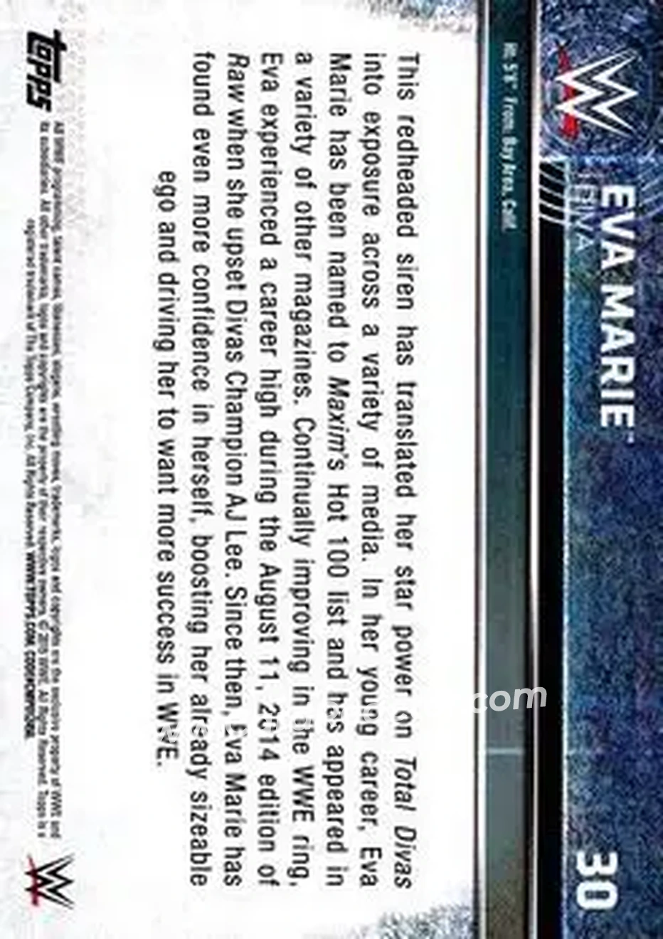 2015 Topps WWE #30 - Eva Marie - Back