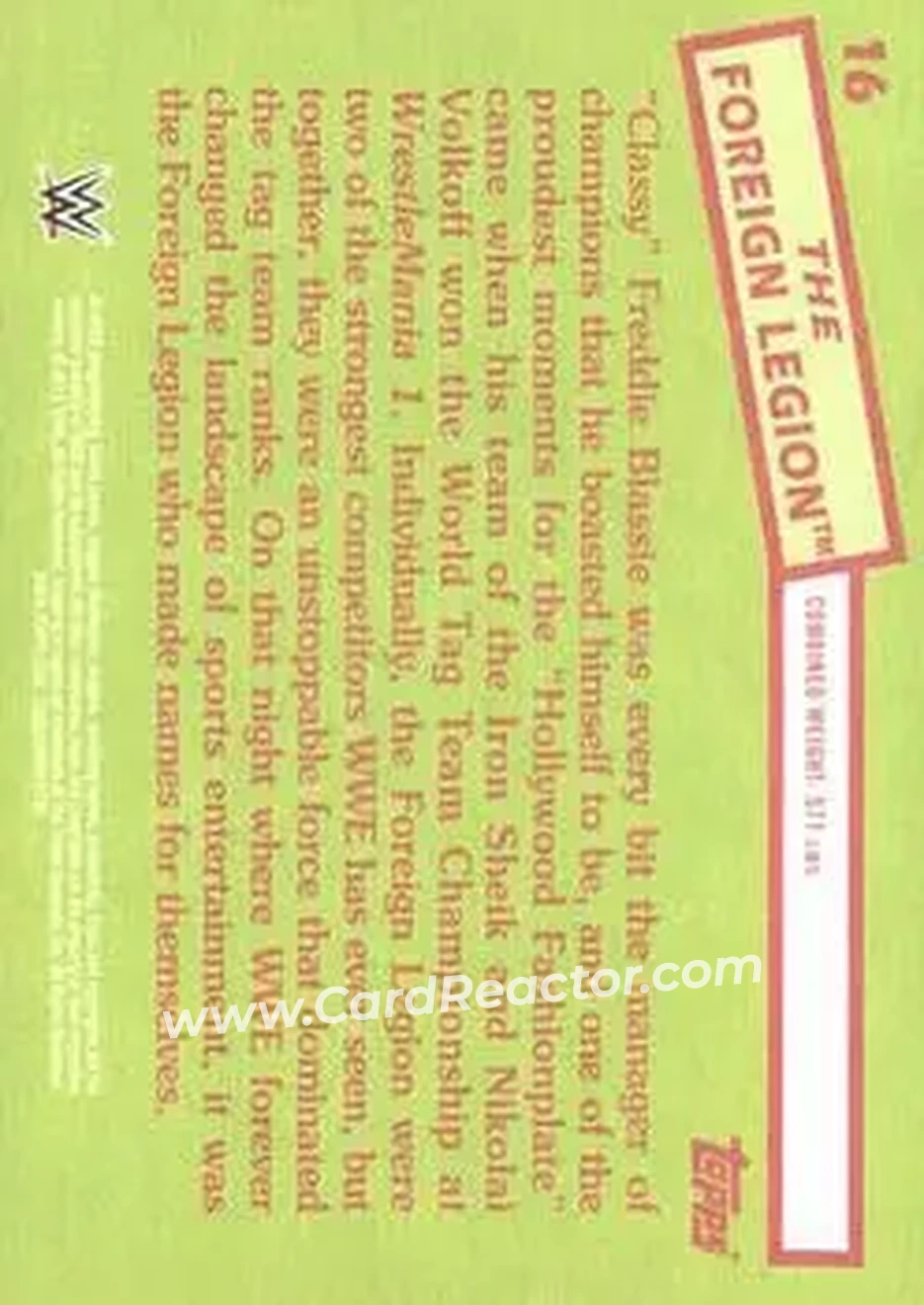 2015 Topps WWE Heritage #16 - The Foreign Legion - Back