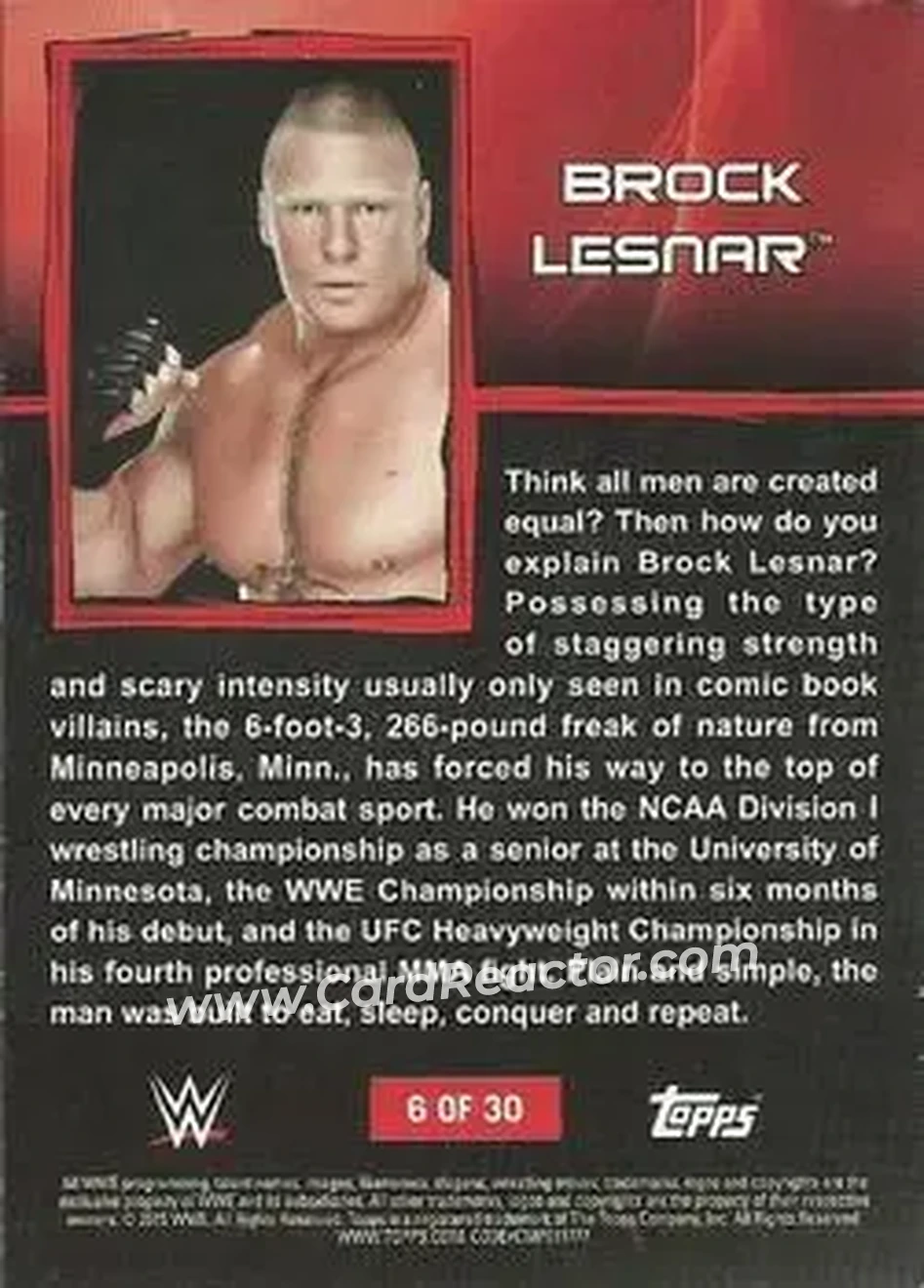 2015 Topps WWE Ringside Relic Dog Tags Inserts #6 - Brock Lesnar - Back