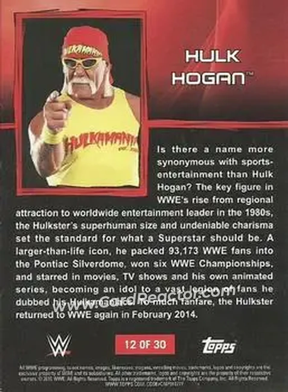 2015 Topps WWE Ringside Relic Dog Tags Inserts #12 - Hulk Hogan - Back