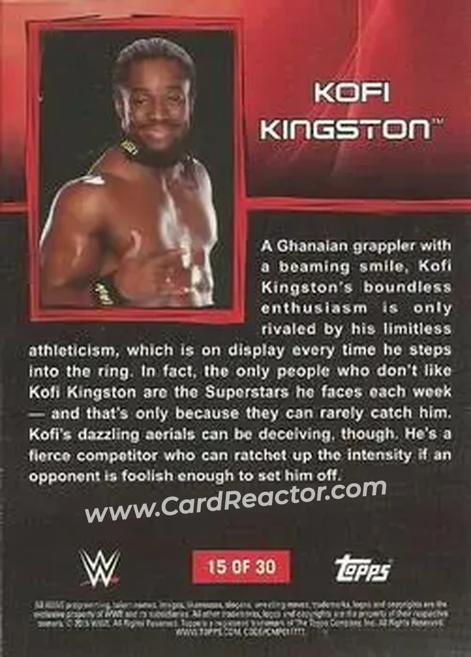 2015 Topps WWE Ringside Relic Dog Tags Inserts #15 - Kofi Kingston - Back